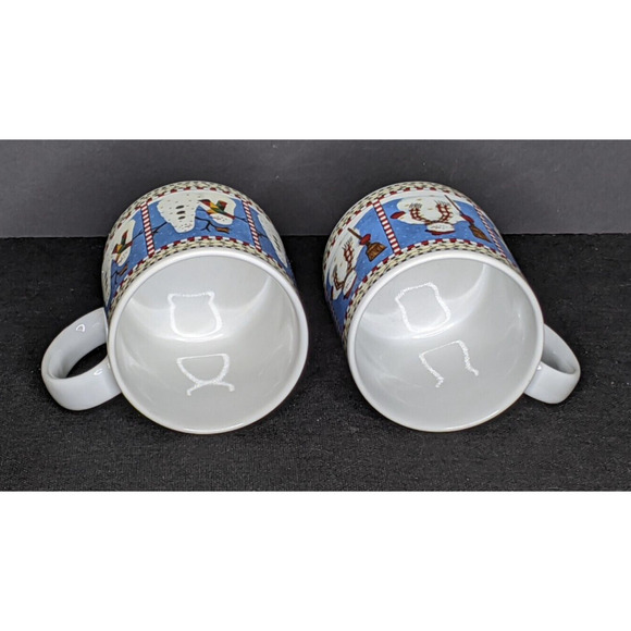 VTG Sakura Debbie Mumm SNOWMAN Mug Set of 2 Different Designs 3 5/8" Tall 1998 - Picture 2 of 4